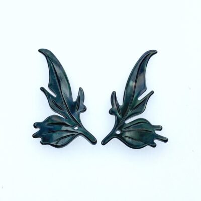 Alternative view of 2pc 17mm x 29mm Black Mother of Pearl Hand Carved Leaf Pendants BM-0018
