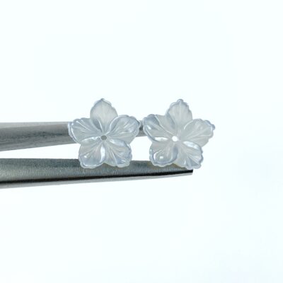 10pc Tropical Flower Beads White Mother Of Pearl 12mm Hand Carved WM-0057
