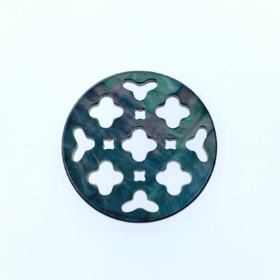 2pc Clover Cut Filigree Round Beads Black Mother Of Pearl 25mm BM-0099