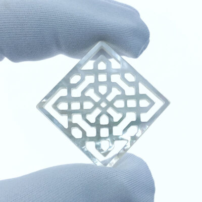 2pc Filigree Square Beads White Mother Of Pearl 25mm Organic Hand Carved WM-0149