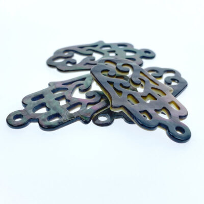 Alternative view of 2pc Hamsa Hand Beads Black Mother Of Pearl 43mm Natural Carved BM-0087