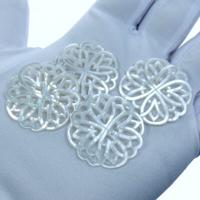 Alternative view of 2pc Rosette Flower Beads White Mother Of Pearl Round Filigree WM-0074