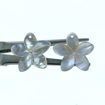 Alternative view of 6pc Plumeria Flower Mother Of Pearl Beads 25mm Pendants Bridal Earrings Jewelry Making Tropical Hawaii Minimalist Design Hand Carved WM-0196