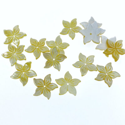 Alternative view of 10pc Topical Flower Beads Yellow Mother Of Pearl 15mm Hand Carved YM-0002