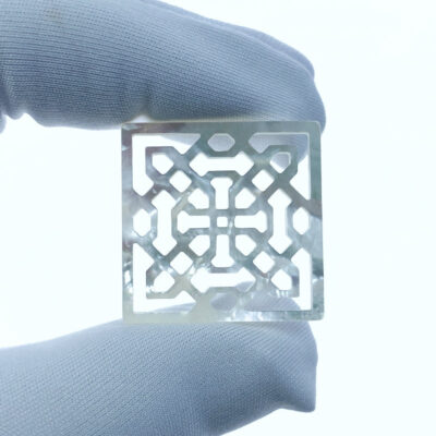 Alternative view of 2pc Filigree Square Beads White Mother Of Pearl 25mm Organic Hand Carved WM-0149