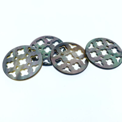 Alternative view of 2pc Clover Cut Filigree Round Beads Black Mother Of Pearl 25mm BM-0099