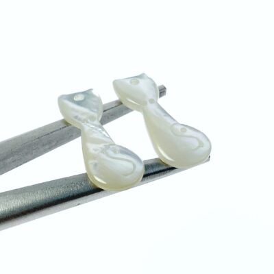 Alternative view of 4pc Cat Bead Charm Mother Of Pearl Pendants 23mm DIY Jewelry Earrings Making Cat Lover Cats Necklace Hand Carved Natural Organic WM-0097