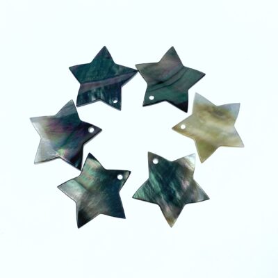 Alternative view of 10pc Star Beads Black Mother of Pearl Flat Star Pendants BM-0011