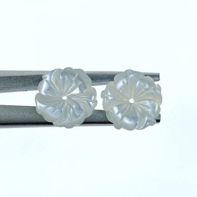 10pc Bauhinia Flower Beads White Mother Of Pearl 12mm Hand Carved WM-0208