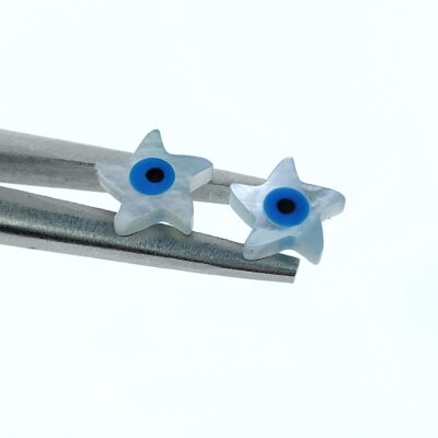Alternative view of 10pc Evil Eye Star Beads White Mother Of Pearl 10mm Hand Carved Charms DIY Jewelry WM-0081
