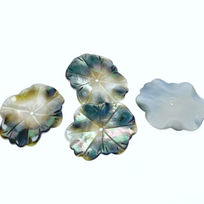 Alternative view of 2pc Lotus Leaf Beads Black Mother Of Pearl 25mm Hand Carved BM-0084