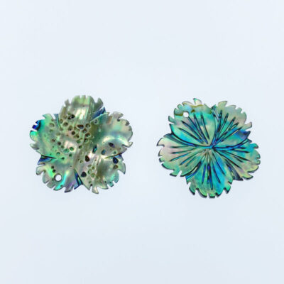 Alternative view of 2pc Hibiscus Flower Beads Natural Abalone Shell Hand Carved Pendants AB-0010