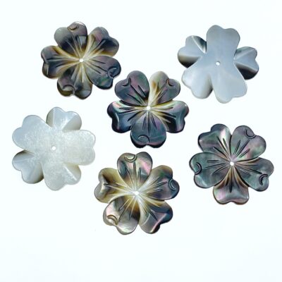 Alternative view of 6pc 20mm Hand Carved Black Mother of Pearl 5-petal Flower Beads BM-0107