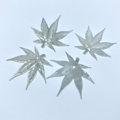 Alternative view of 2pc Cannabis Hemp Beads White Mother Of Pearl Hand Carved WM-0175