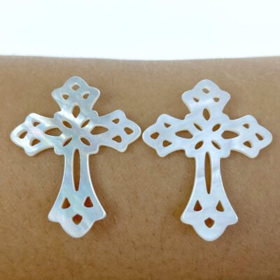 Alternative view of 2pc Filigree Cross Connectors Pendants White Mother Of Pearl WM-0224