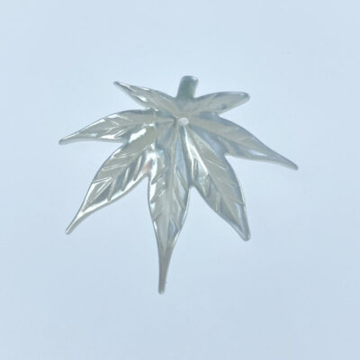 2pc Cannabis Hemp Beads White Mother Of Pearl Hand Carved WM-0175