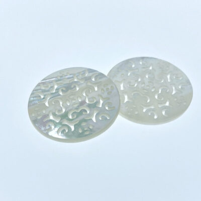 Alternative view of 2pc Round Filigree Beads White Mother Of Pearl DIY Jewelry WM-0111