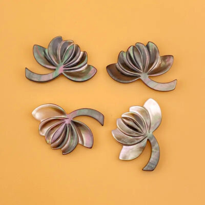 2pc Lotus Flower Beads Black Mother Of Pearl BM-0003