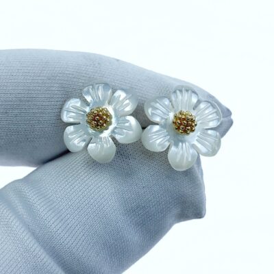 Alternative view of 10pc Mother Of Pearl Flower Beads Charm Pendant White 12mm Hand Carved Petal Tropical Hawaii Minimalist Design DIY Jewelry Earrings WM-0009