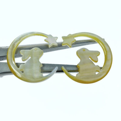 Alternative view of 2pc Bunny Rabbit Wishing Star Moon Mother Of Pearl Beads Charms 25mm Natural Yellow Pearl Shell Jewelry Earring Making DIY Beads YM-0016
