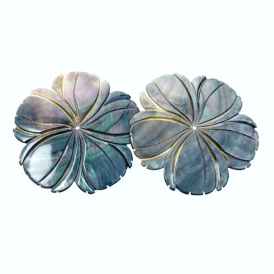 Alternative view of 2pc Hibiscus Flower Beads Black Mother of Pearl 5-petal Flower Beads