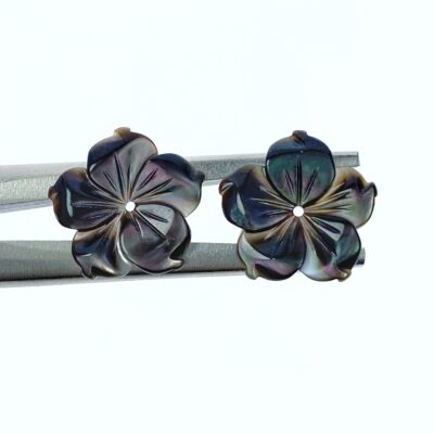 10pc Bauhinia Flower Beads Black Mother Of Pearl 15mm BM-0072