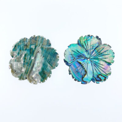 Alternative view of 2pc Large Hibiscus Flower Beads Natural Abalone Shell Hand Carved AB-0019
