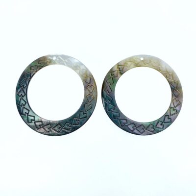 Alternative view of 4pc 45mm Carved Black Mother of Pearl Round Hoop Pendants BM-0064