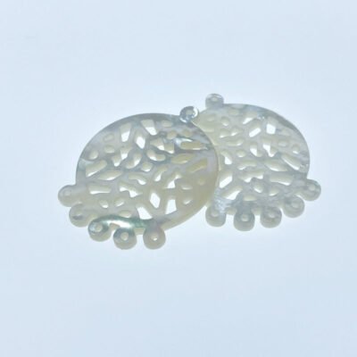 Alternative view of 2pc Round Filigree Beads Pendants White Mother of Pearl WM-0075