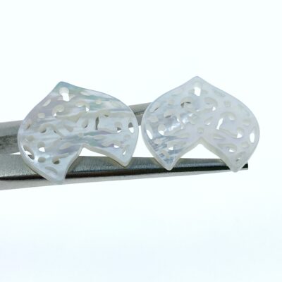 Alternative view of 2pc Hand Carved Mother Of Pearl Filigree Beads 24mm Organic White Natural DIY Jewelry Making Minimalist Design WM-0126