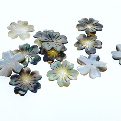 Alternative view of 6pc Black Mother Of Pearl Flower Beads Charms 20mm Hand Carved Hand Carved DIY Jewelry Earring Making Natural Pearl Shell BM-0081