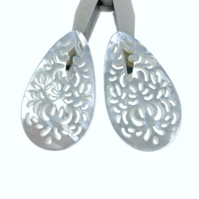 Alternative view of 2pc Filigree Drop Beads White Mother of Pearl 35mm Pendants WM-0198