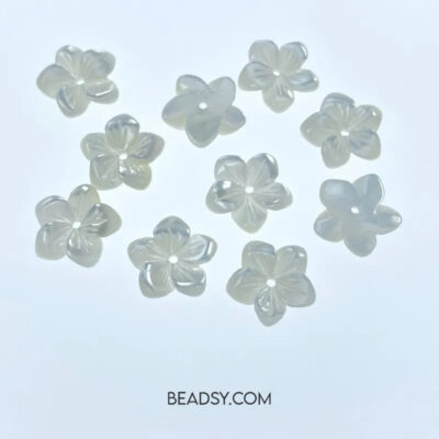 Alternative view of 10pc Floral Beads White Mother Of Pearl 10mm Hand Carved For Bridal Jewelry Making WM-0039