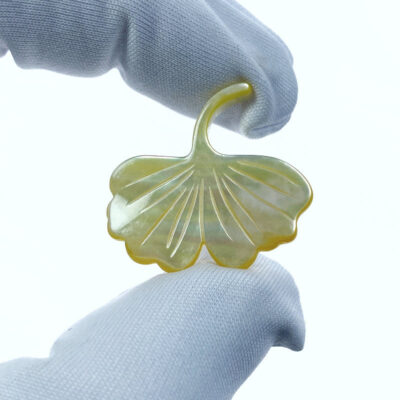 2pc Ginko Leaf Beads Yellow Mother of Pearl Hand Carved Hand Carved Pendants YM-0007