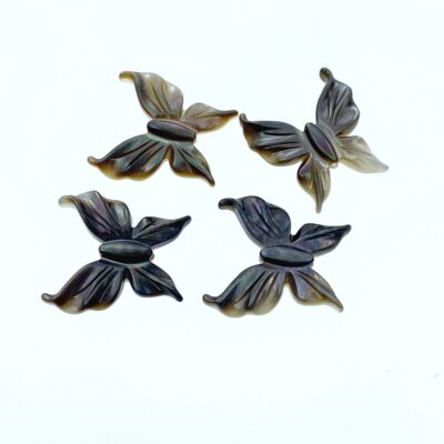 Alternative view of 4pc 19mm x 20mm Organic Hand Carved Black Mother of Pearl Butterfly Beads BM-0013
