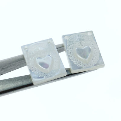 Alternative view of 2pc Sacred Heart Of Jesus Mother Of Pearl Beads Connectors 16mm White Shell Hand Carved For Rosary Necklace Jewelry Making Natural WM-0172