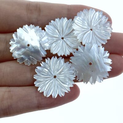 Alternative view of 6pc Daisy Flower White Mother Of Pearl Beads Charms Pendants 21mm Hand Carved Natural Organic Bridal Minimalist For Jewelry Earrings WM-0025