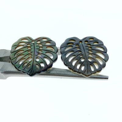 Alternative view of 2pc Black Mother Of Pearl Monstera Leaf Beads Charms Pendant BM-0050