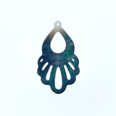 2pc 20mm x 35mm Natural Black Mother of Pearl Filigree Drop Shape Pendants BM-0057