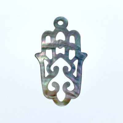 2pc Hamsa Hand Beads Black Mother Of Pearl 43mm Natural Carved BM-0087