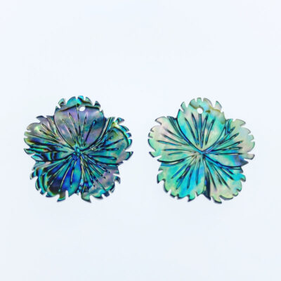 2pc Hibiscus Flower Beads Natural Abalone Shell Hand Carved Pendants AB-0010