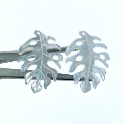 Alternative view of 2pc 24mm x 35mm White Mother of Pearl Monstera Leaf Pendants WM-0071