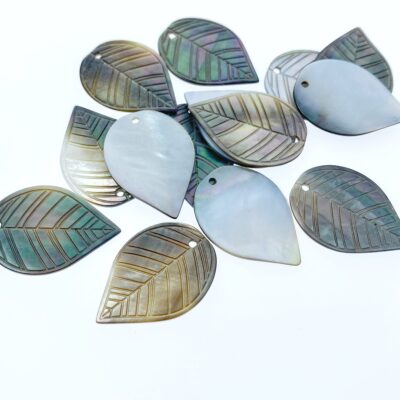 Alternative view of 4pc 28mm Carved Leaf Black Mother of Pearl Pendant Charms For DIY Jewelry Making Earrings Minimalist Natural BM-0067