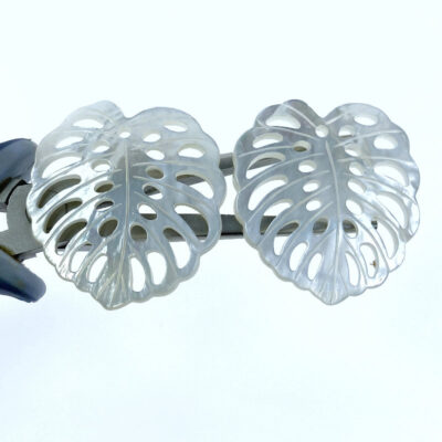 Alternative view of 2pc Monstera Leaf Beads White Mother Of Pearl 39mm WM-0020