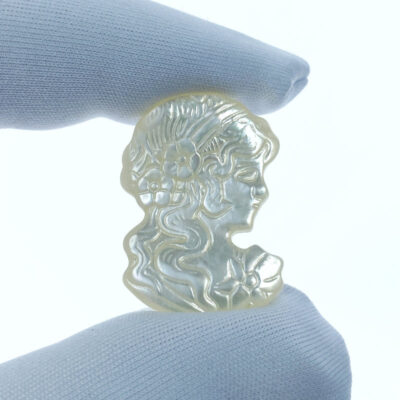 2pc Victorian Cabochon Beads White Mother of Pearl Hand Carved