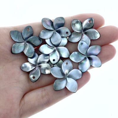Alternative view of 6pc Plumeria Flower Black Mother Of Pearl Beads 25mm Hand Carved Shell BM-0032